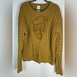 Disney Parks Donald Duck Cable Knit Sweater Mustard Yellow Pullover XXL